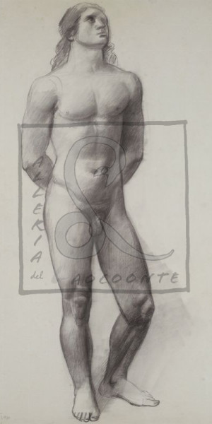 Achille Funi - Nudo Maschile, 1931 Matita su carta riportata su tela Cm 69x49