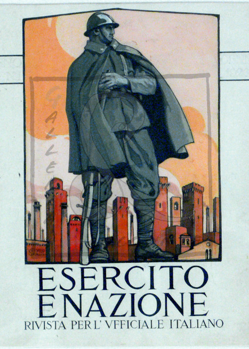 Vittorio Grassi - Esercito e Nazione. Rivista per l’ufficiale italiano, 1926-34 Tempera e inchiostro su carta incollata su cartoncino Cm 30,7x24,2