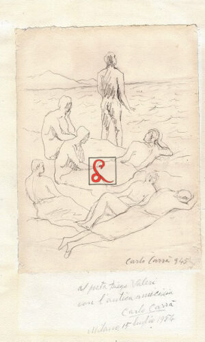 Carlo Carrà, Ulisse con compagni, 1945. Matita su carta applicata su carta, cm 32,5x19