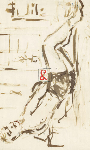 Filippo De Pisis, china su carta applicata su masonite. Firma in basso a destra'Rosai', cm23.3x32.6